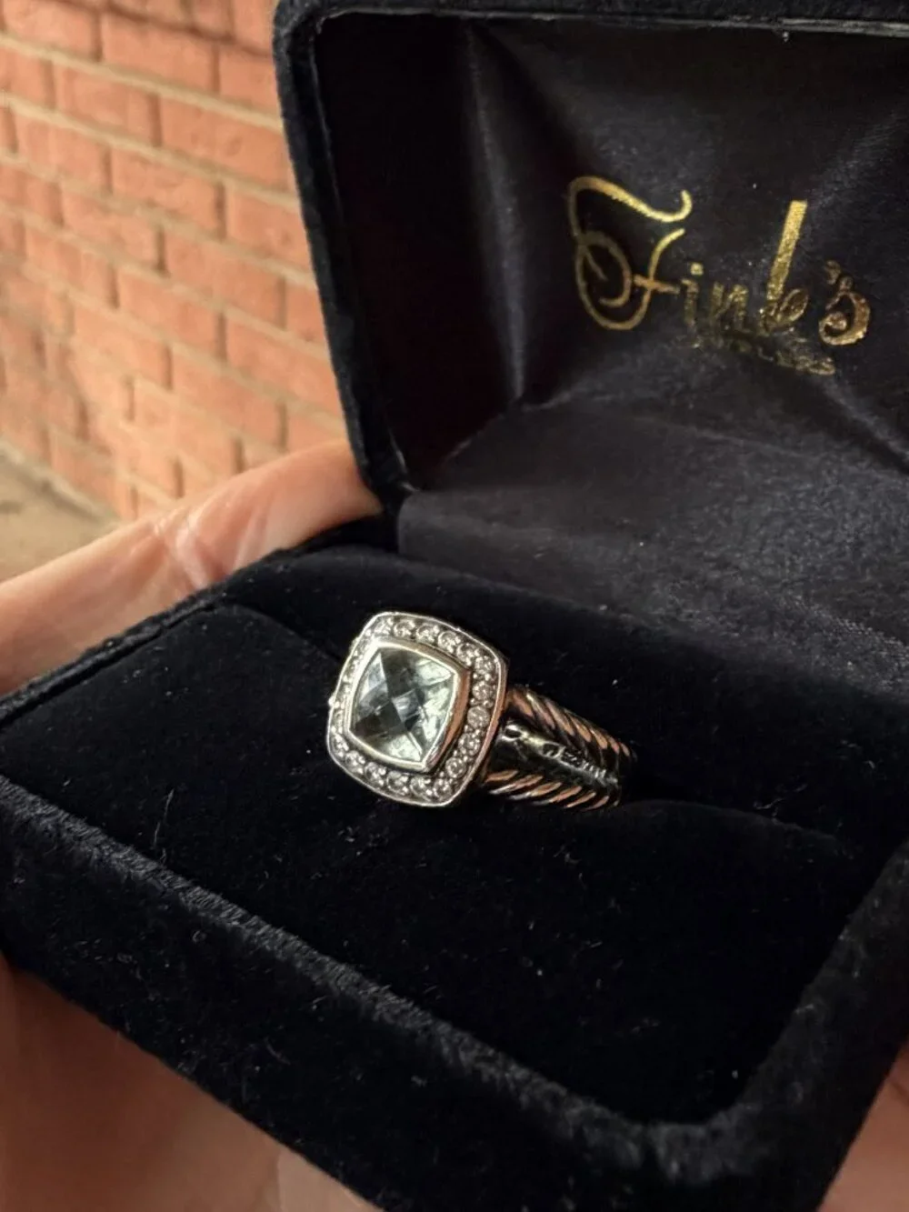 David Yurman Petite Albion® Ring Sterling Silver with Prasiolite & Diamonds sz 6